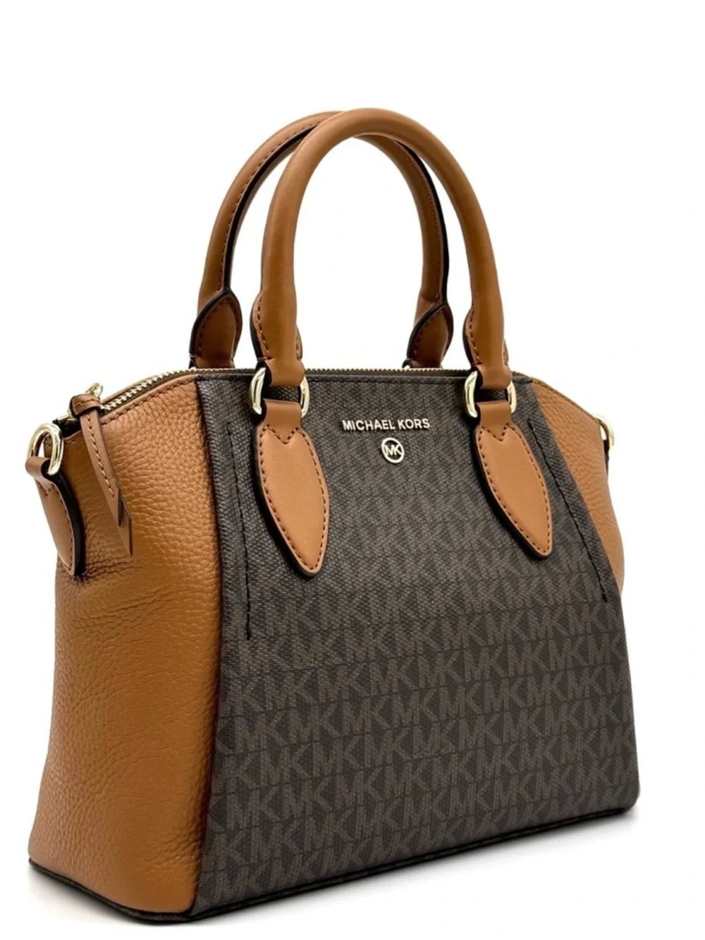 Michael Kors Sienna Medium Logo and Leather Messenger Bag Brown/Acorn